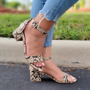 Python Ankle Straps Low Chunky Heels Sandals
